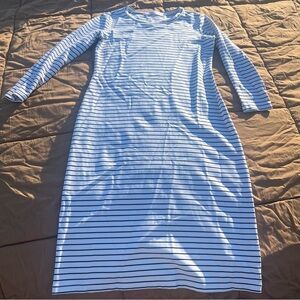Sonnet James A Play Dress White/Black Long Sleeve Striped Knit Midi Dress Size S